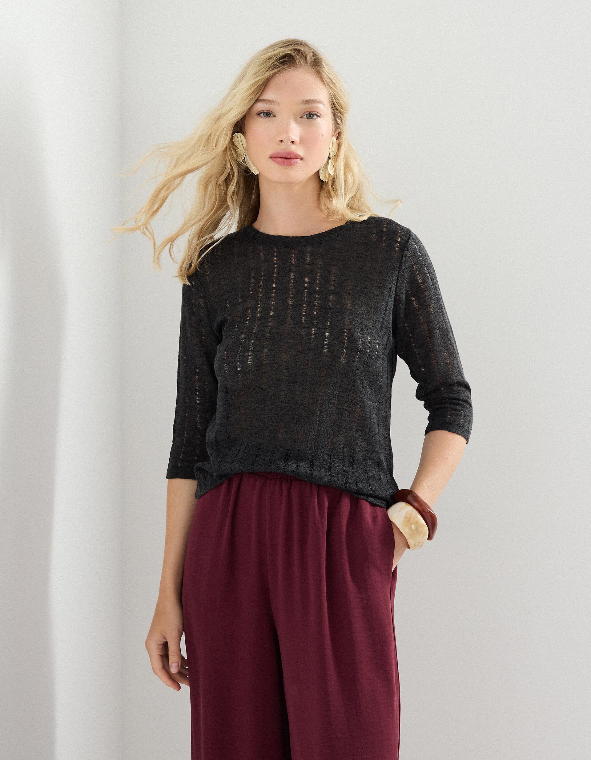 Comprar Online T-shirt em Malha, Mulher, Cinzento Escuro