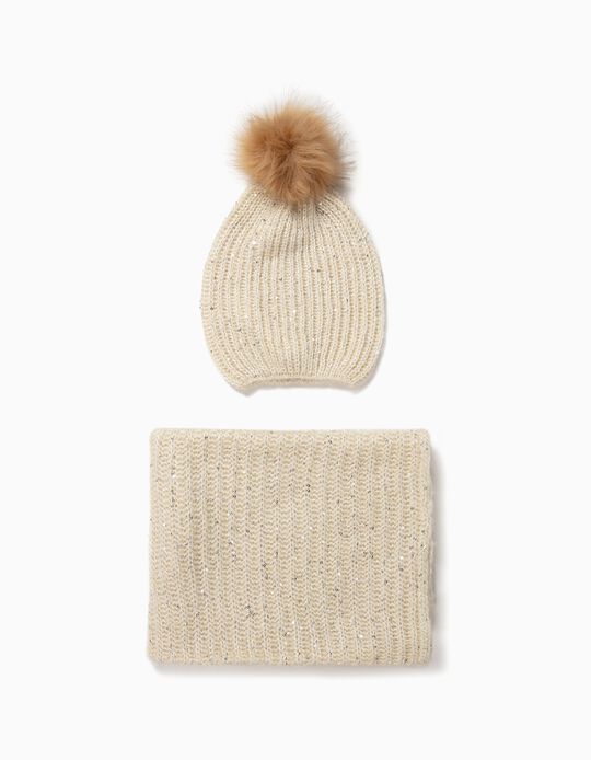 Conjunto gorro e gola com lantejoulas