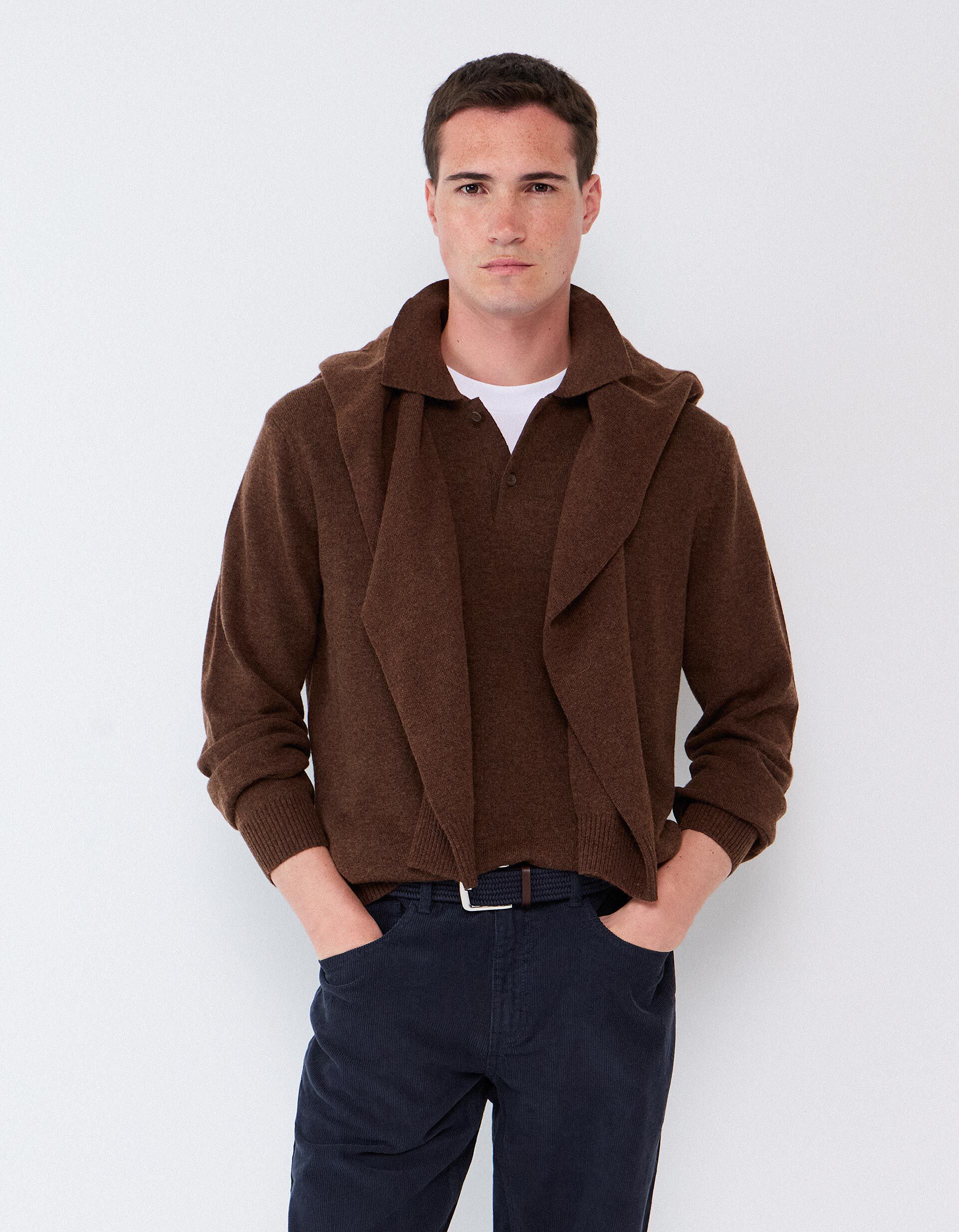 Comprar Online Polo Com Mistura De L&atilde;, Homem, Castanho Escuro