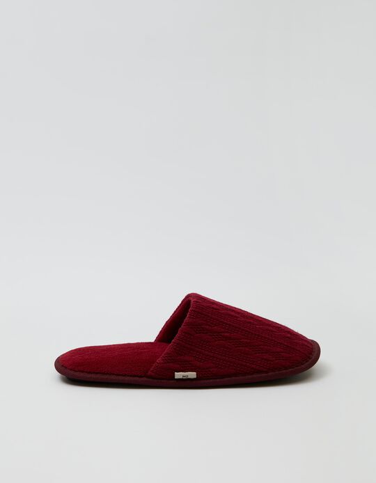 Knitted Bedroom Slippers, Dark Red