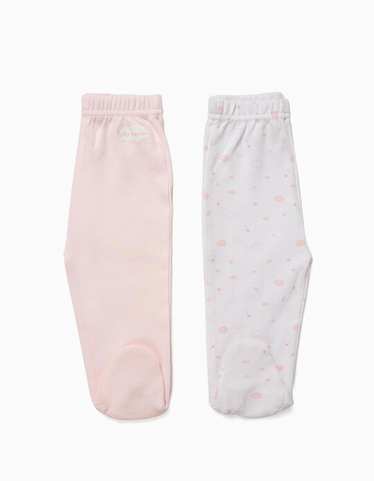 2 Cal&ccedil;as com P&eacute;s para Rec&eacute;m-Nascida 'Little Dreamer', Branco e Rosa