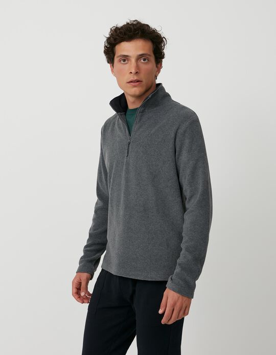 Polar Fleece Sweatshirt with Zip, Men, Grey