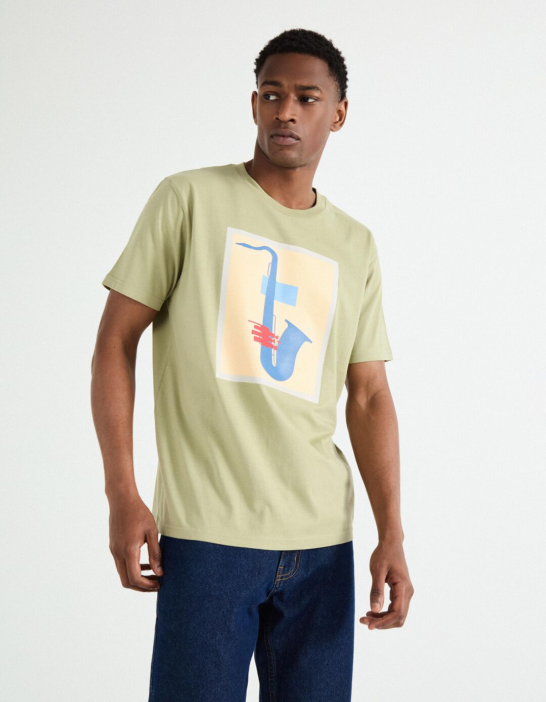 T-shirt Jersey Print, Homem, Verde Claro