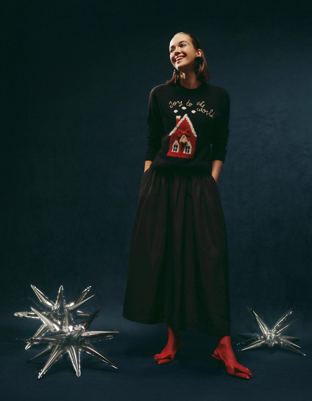 Camisola de Natal com Lã, Mulher, Preto