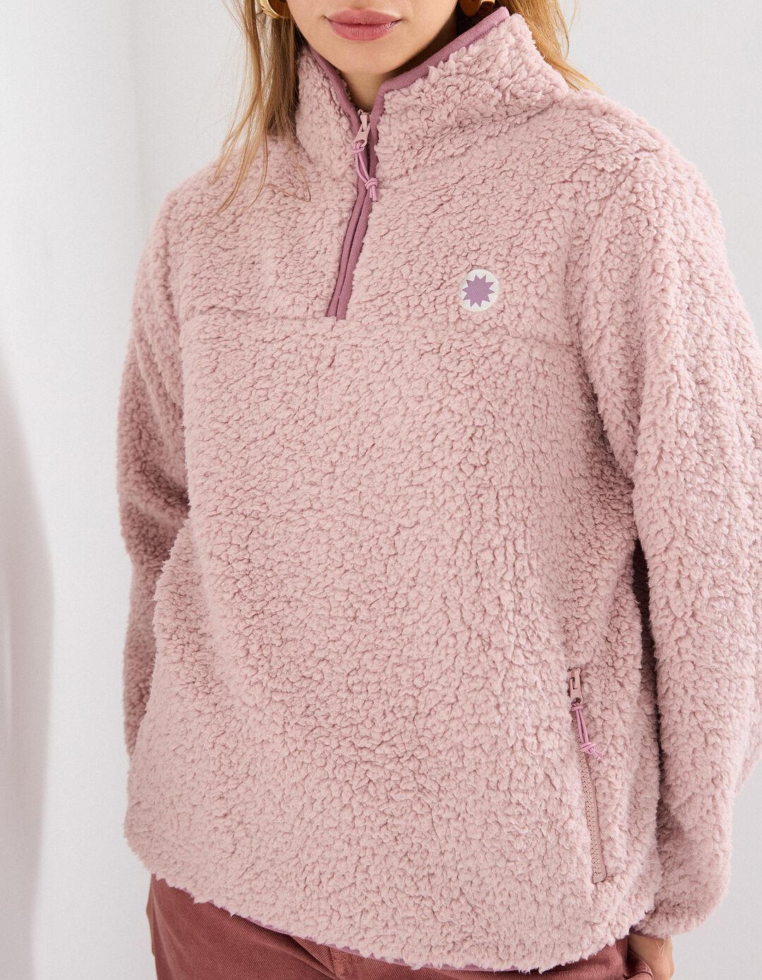 Sweatshirt Sherpa, Mulher, Rosa Claro 