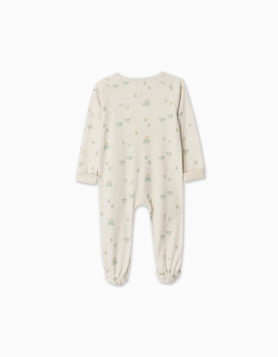 Printed Ribbed Babygrow, Baby Boy, Light Beige