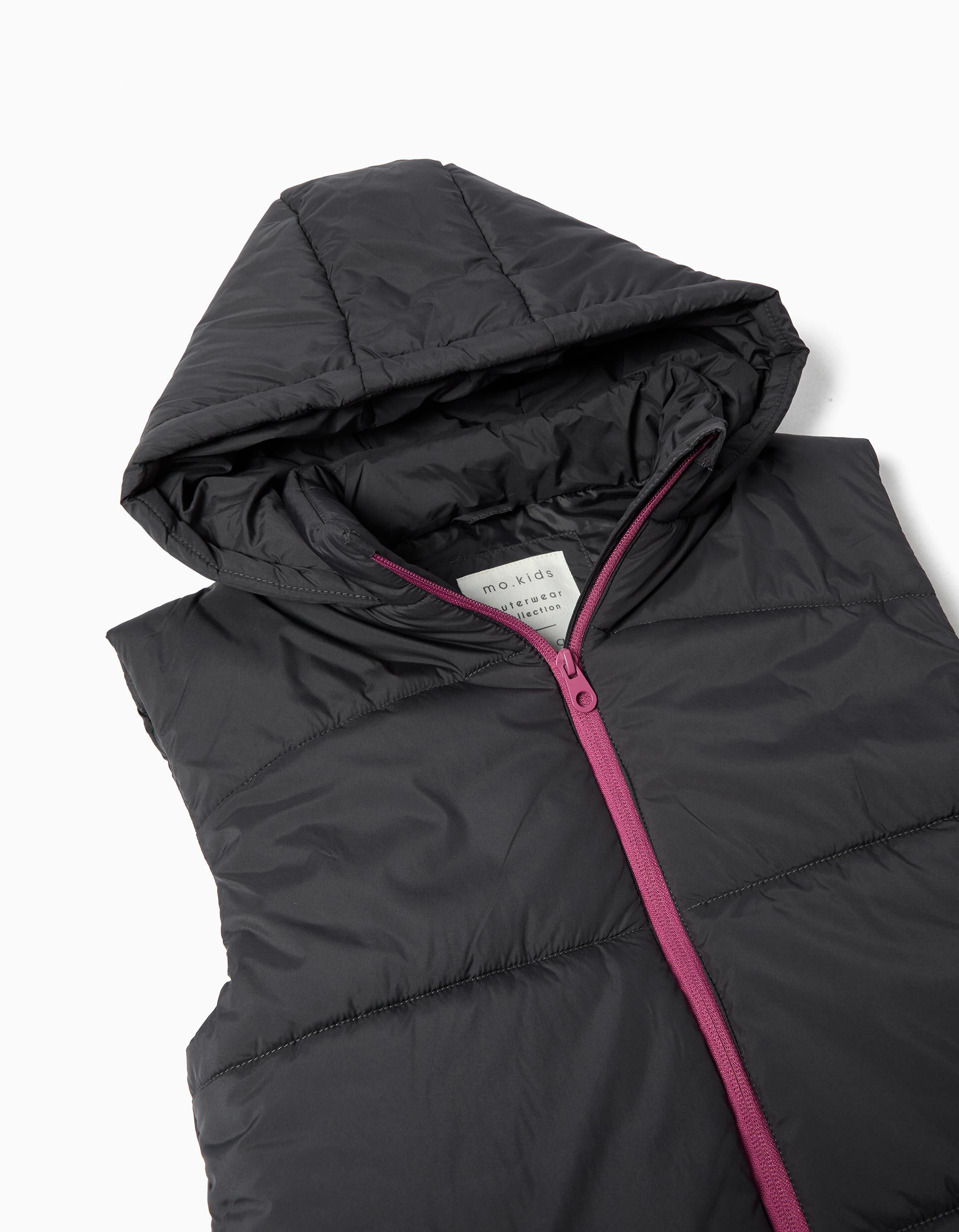 Comprar Online Colete Acolchoado Capuz, Menina, Cinzento Escuro