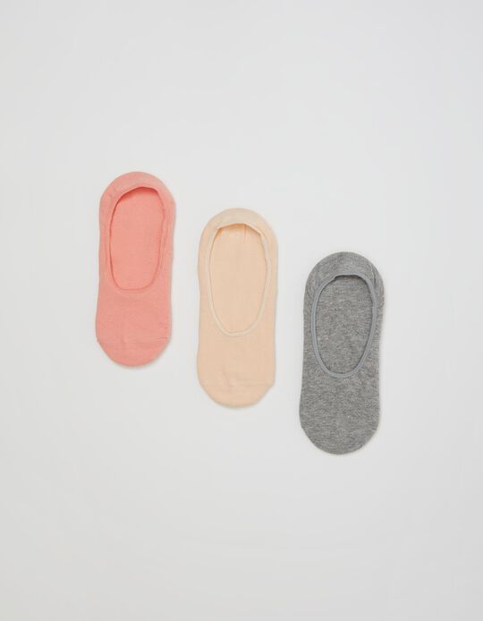 3 Invisible Socks Pairs Pack, Women, Light Grey