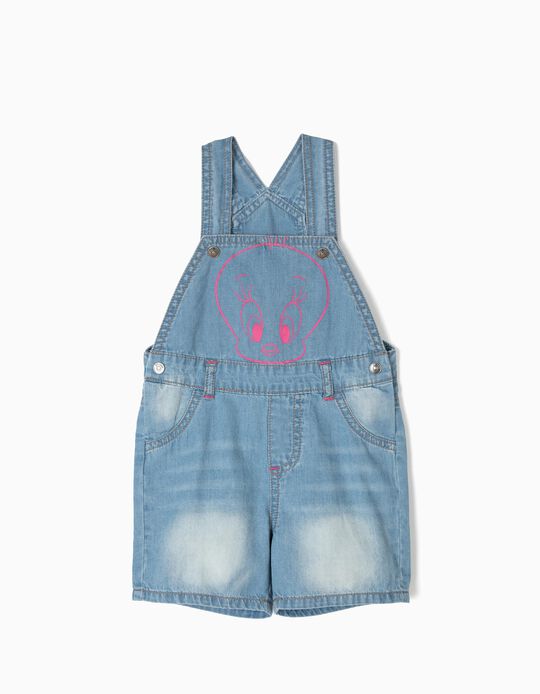 Macac&atilde;o Denim para Beb&eacute; Menina 'Tweety', Azul Claro