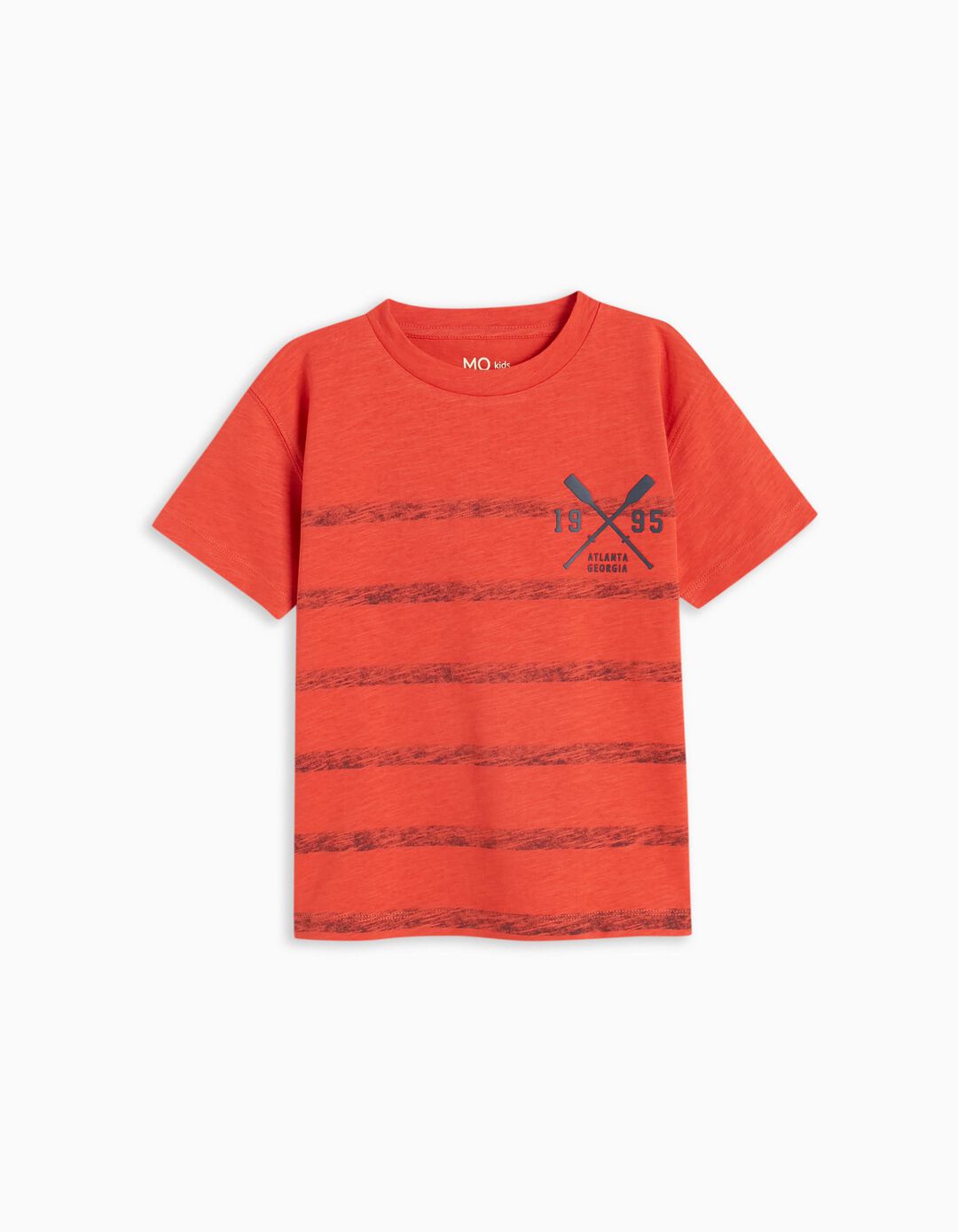Striped Print T-shirt, Boys, Dark Orange