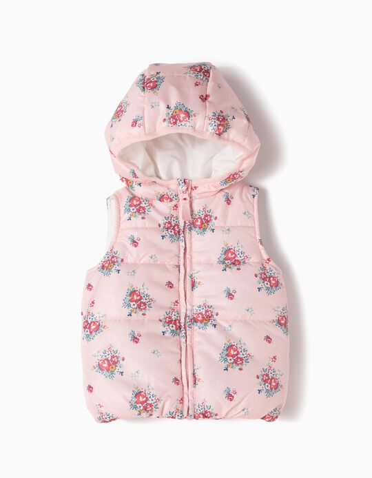 Colete Acolchoado com Capuz Florzinhas