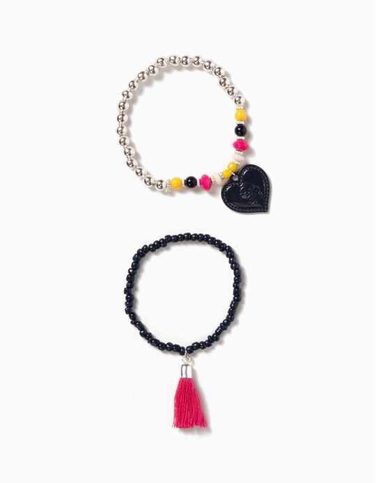 Pack 2 Pulseiras Missangas com Pendentes Prateado