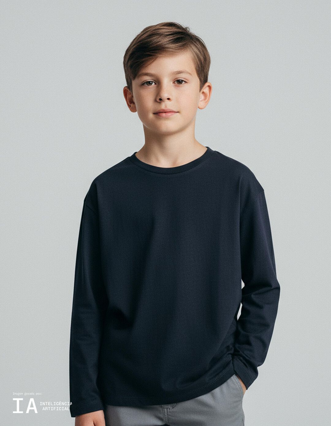 T-shirt Manga Comprida, Menino, Azul Escuro