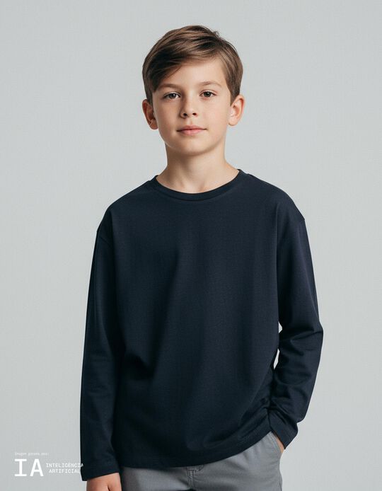 Comprar Online T-shirt Manga Comprida, Menino, Azul Escuro