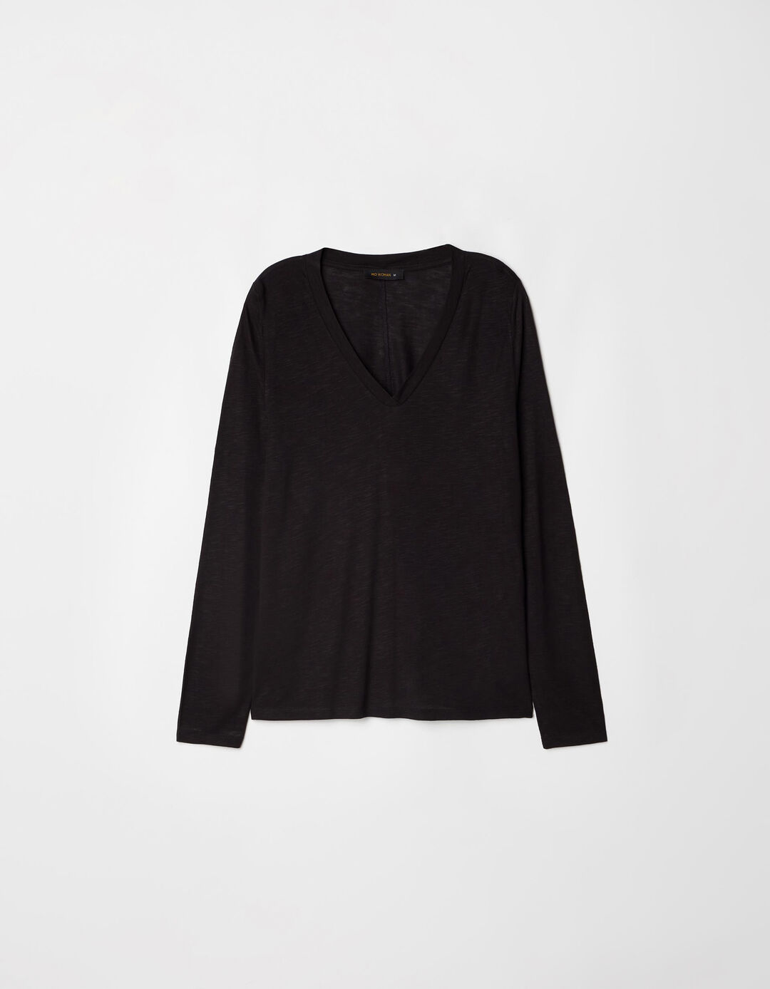 Slub Long Sleeve T-shirt, Woman, Black