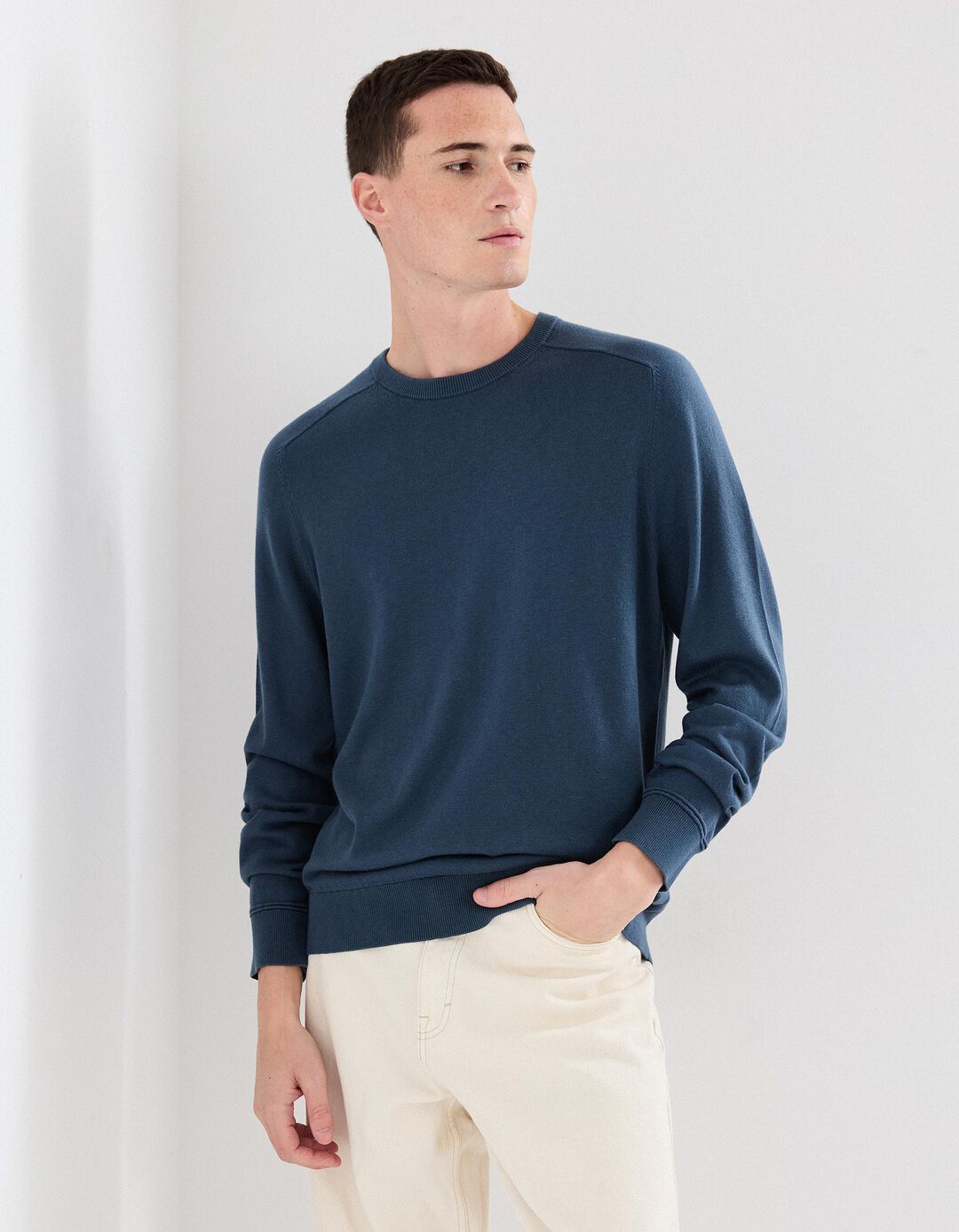 Camisola com Caxemira, Homem, Azul