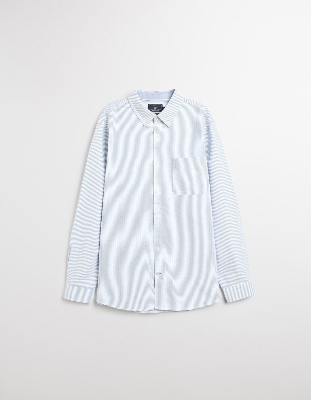 Camisa de Manga Comprida Oxford com Riscas, Homem, Azul