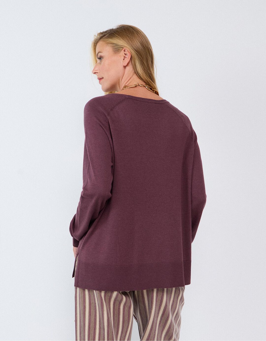 Sweater De Manga Comprida, Mulher, Roxo Escuro