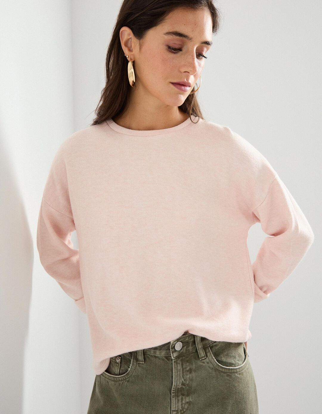 T-shirt de Manga Comprida, Mulher, Rosa
