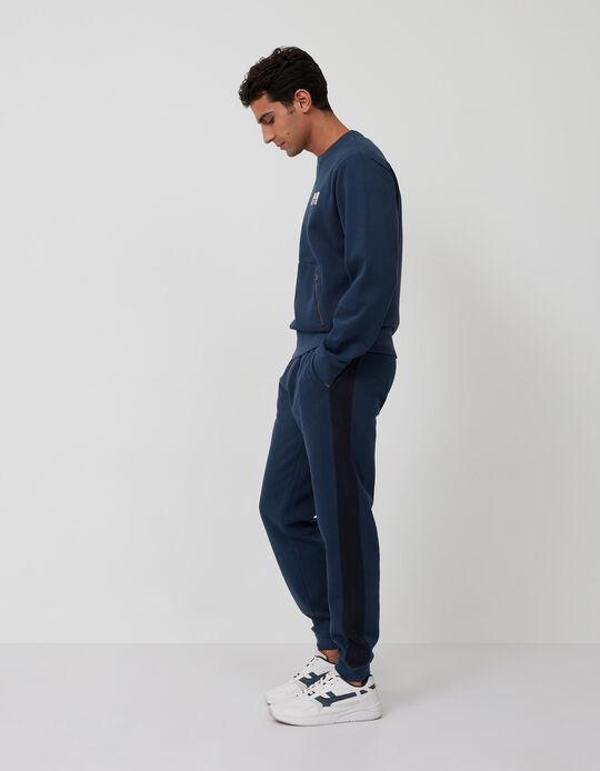 Joggers with Stripe on the Side, Men, Blue