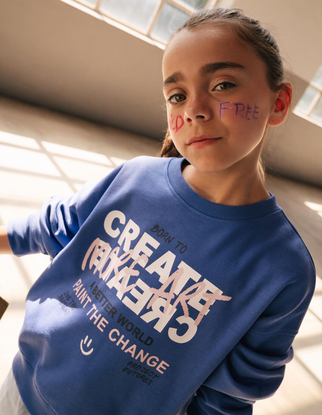 Sweatshirt De Felpa, Menina, Azul