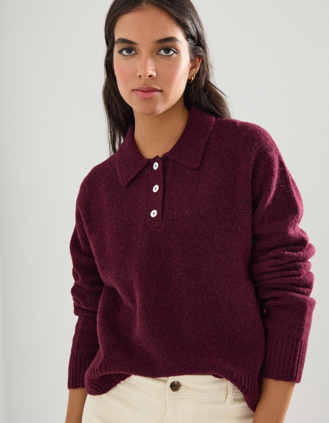 Polo em Malha, Mulher, Vermelho Escuro