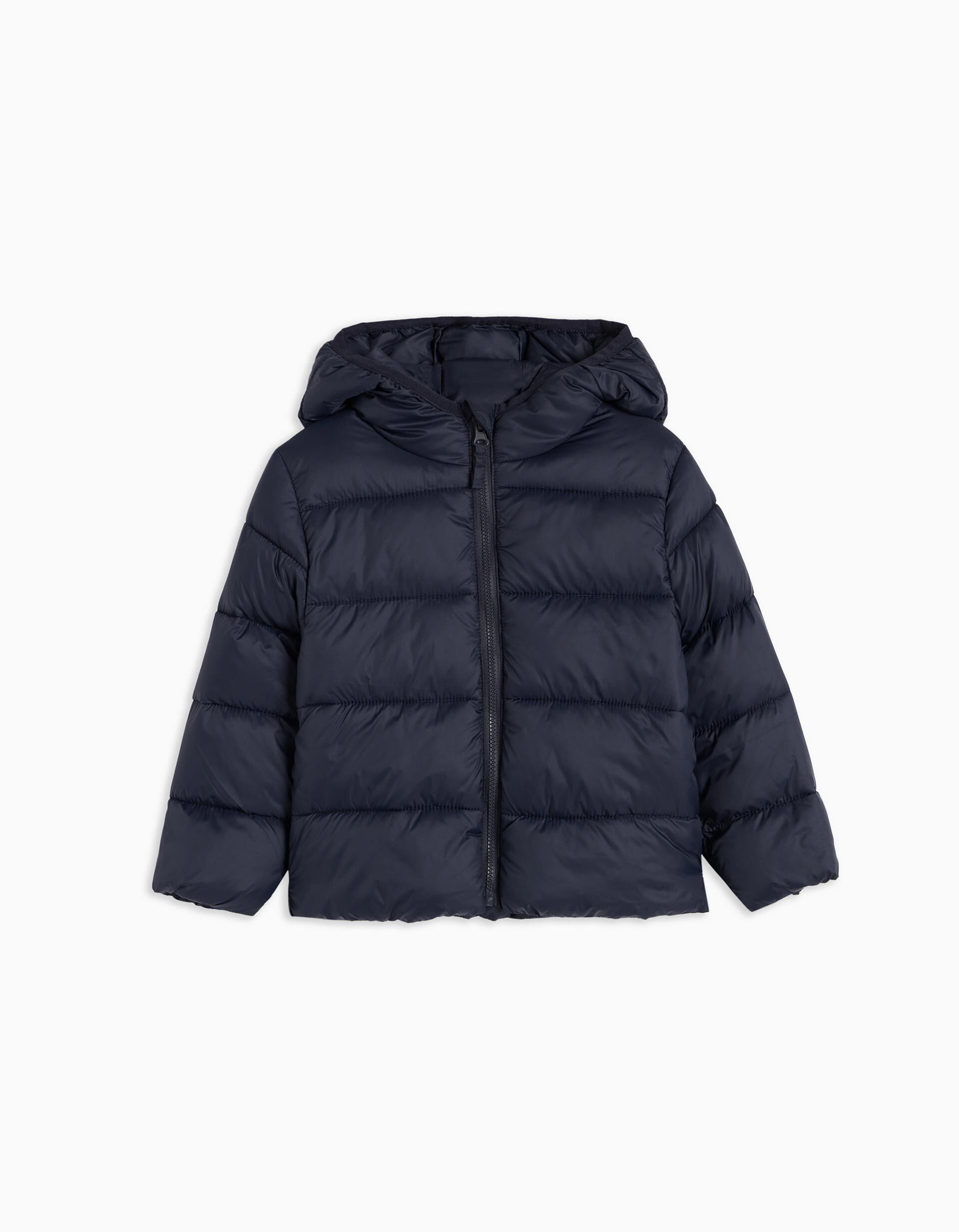 Quilted Hooded Jacket, Baby Girl, Dark Blue