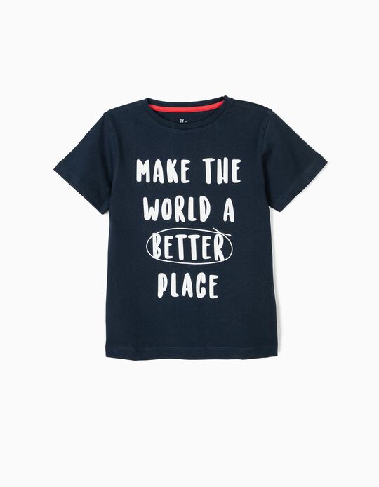 T-shirt para Menino 'Better Place', Azul Escuro