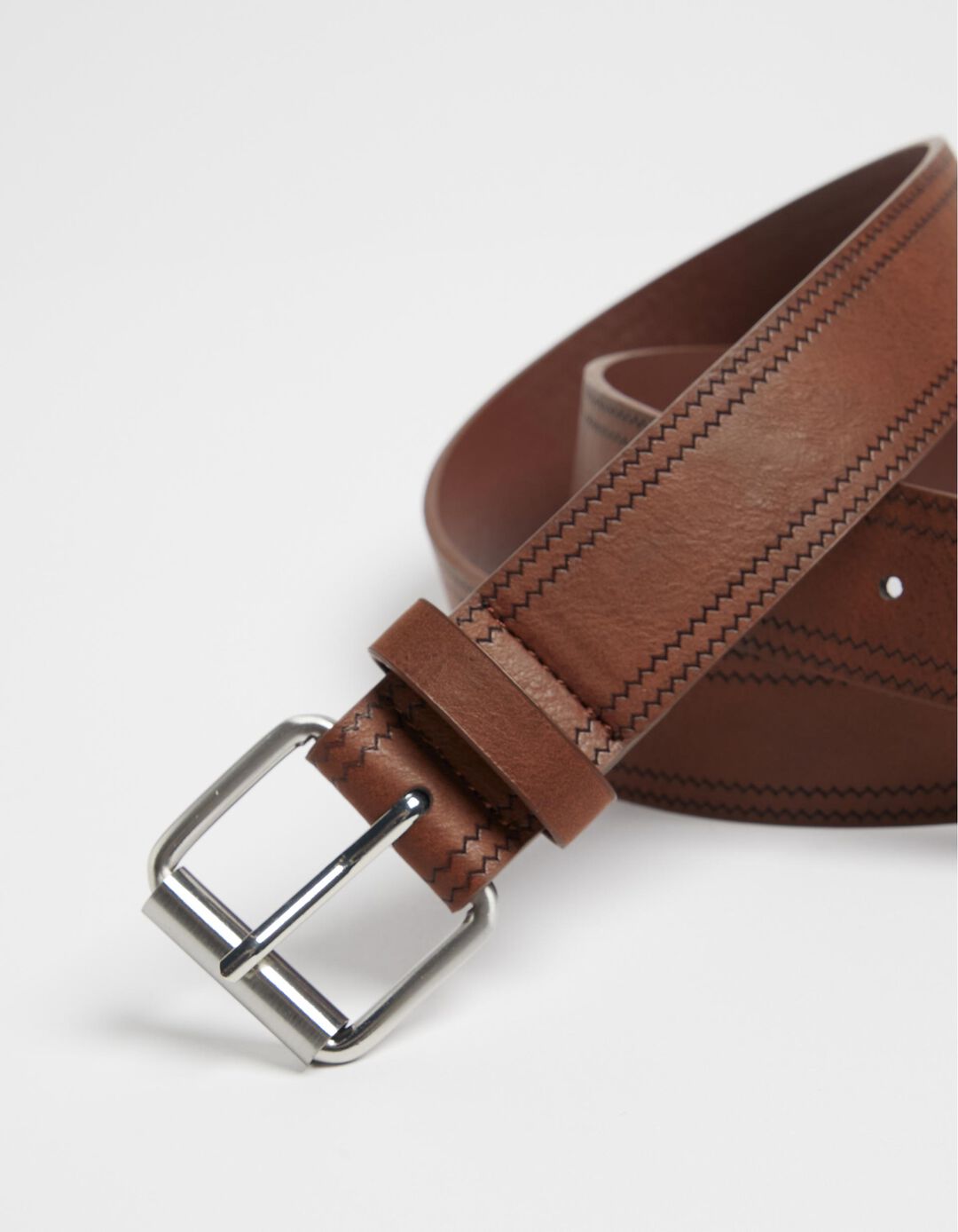 Belt with Zigzag Seams, Men, Dark Beige