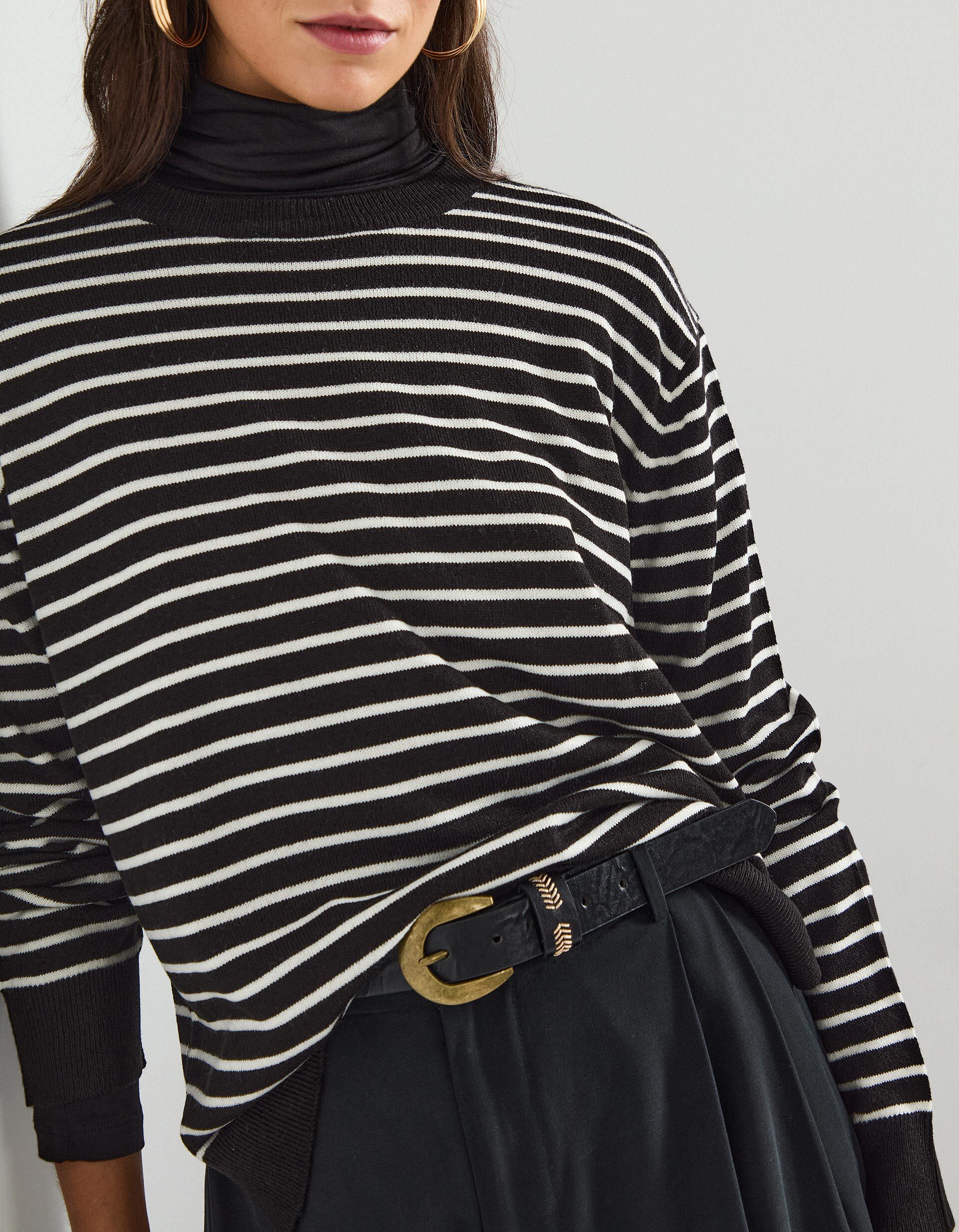 Comprar Online Camisola de Malha com Riscas, Mulher, Preto 