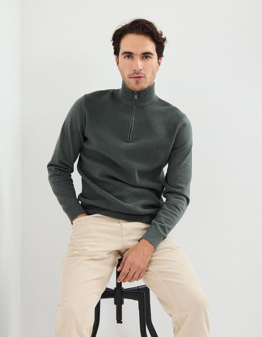 Comprar Online Camisola com Fecho, Homem, Verde Escuro