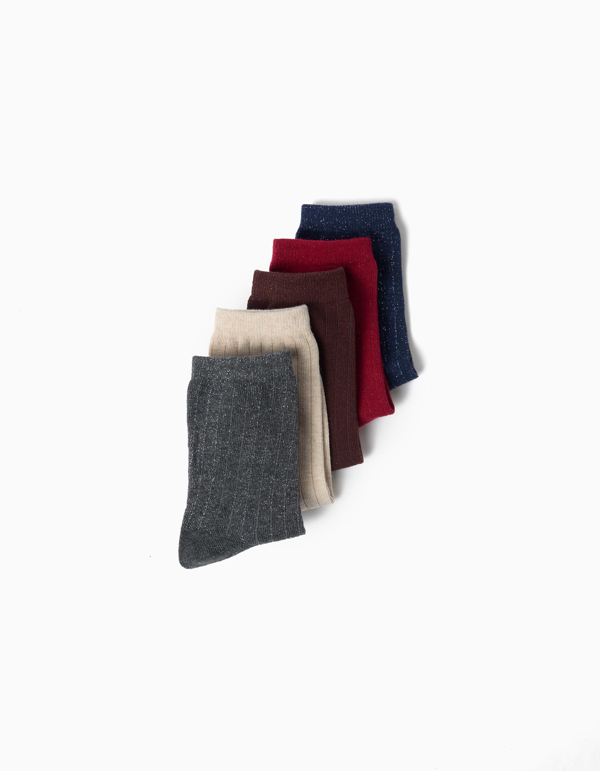 Comprar Online Pack 5 Pares De Meias, Menina, Vermelho Escuro