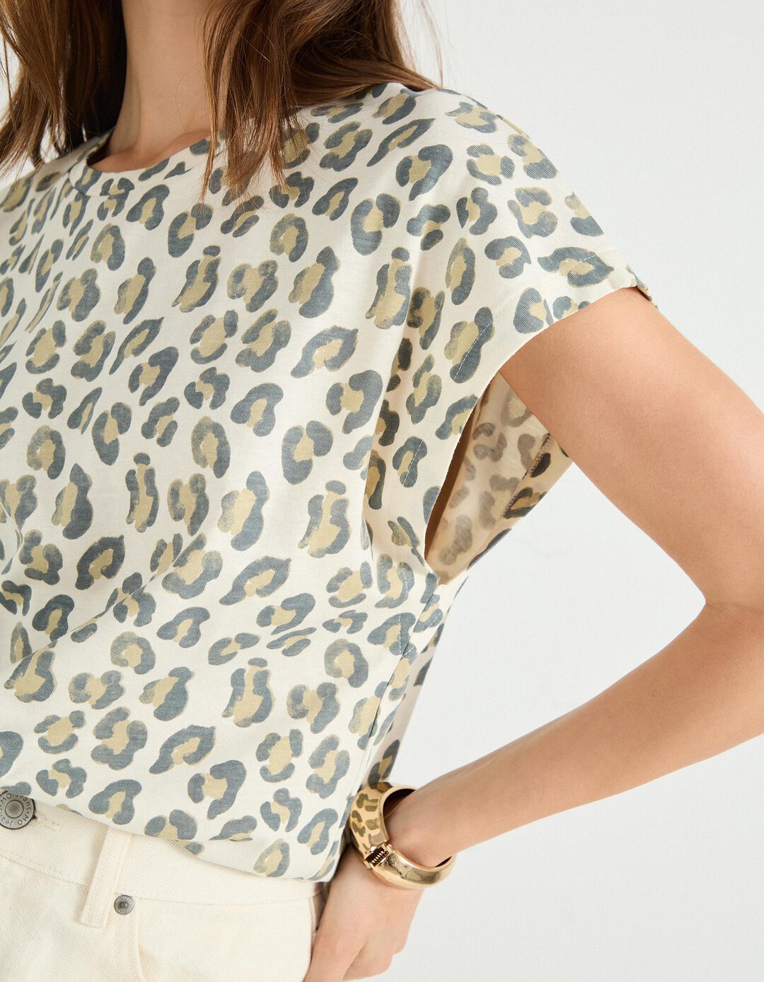 T-shirt Print, Mulher, Bege Claro
