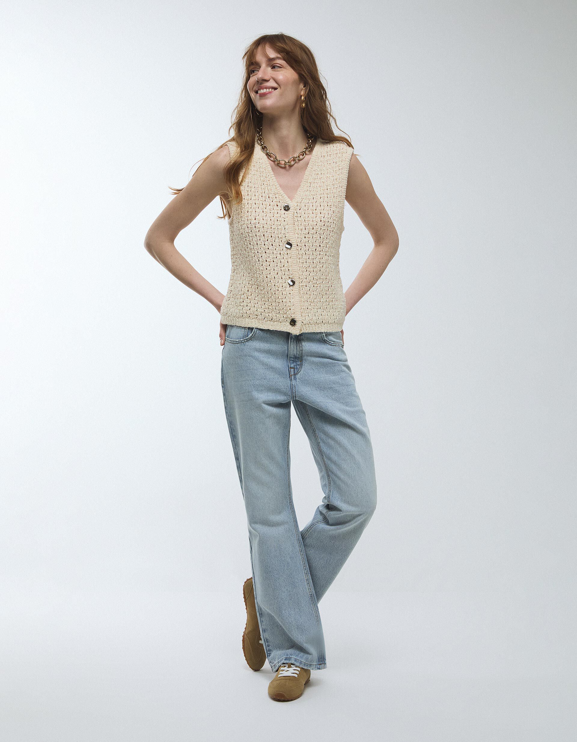 Comprar Online Colete de Malha, Mulher, Bege Claro