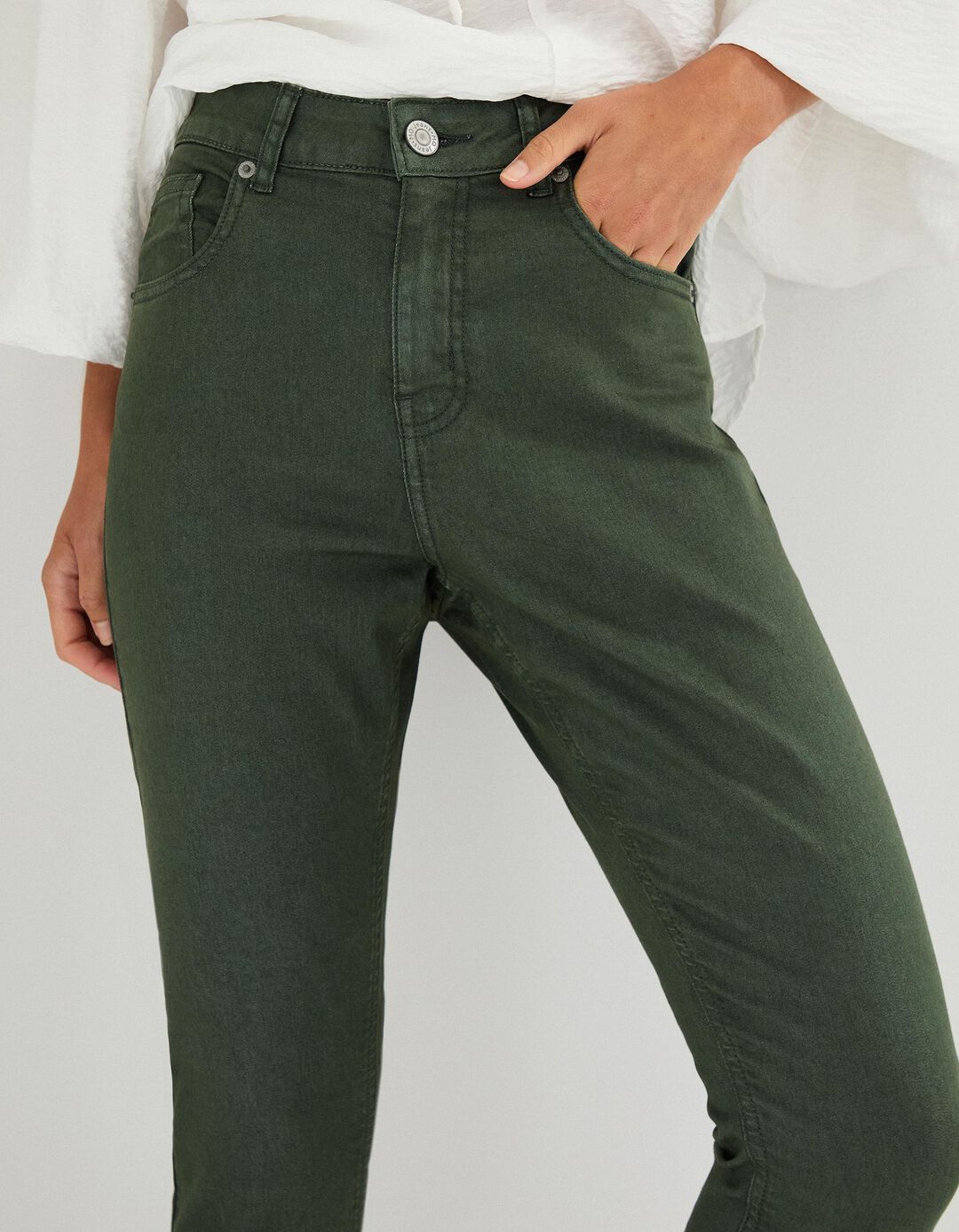 Calças de Ganga 'Skinny', Mulher, Verde Escuro