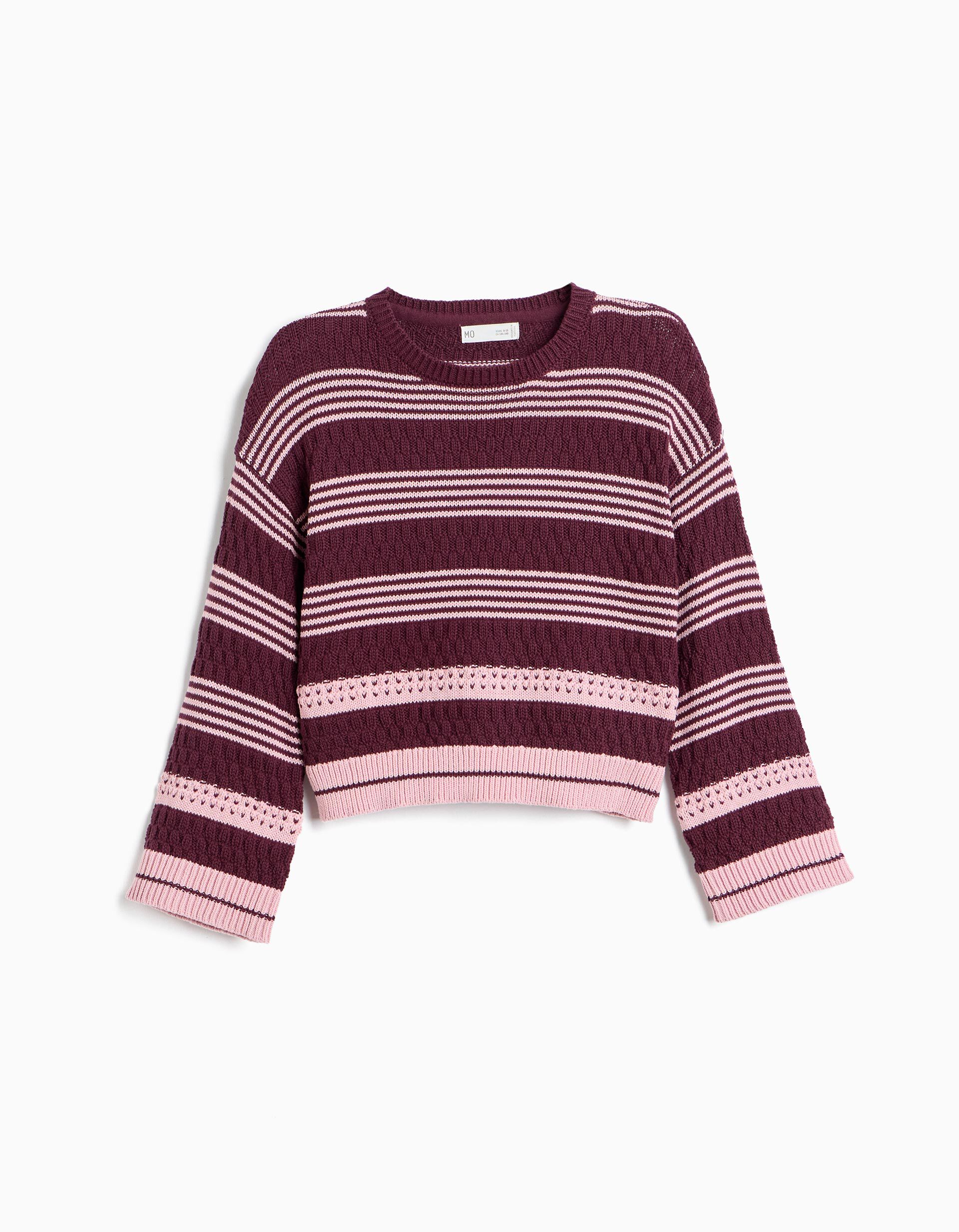 Comprar Online Camisola Tricotada &Agrave;s Riscas, Menina, Rosa Escuro