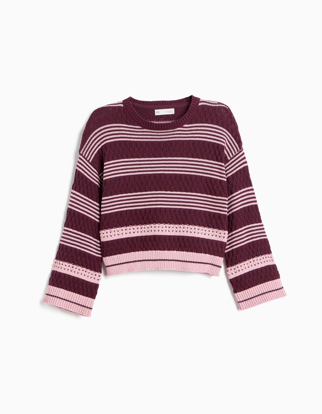 Camisola Tricotada &Agrave;s Riscas, Menina, Rosa Escuro