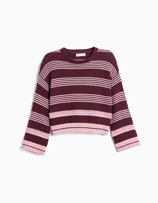 Comprar Online Camisola Tricotada &Agrave;s Riscas, Menina, Rosa Escuro