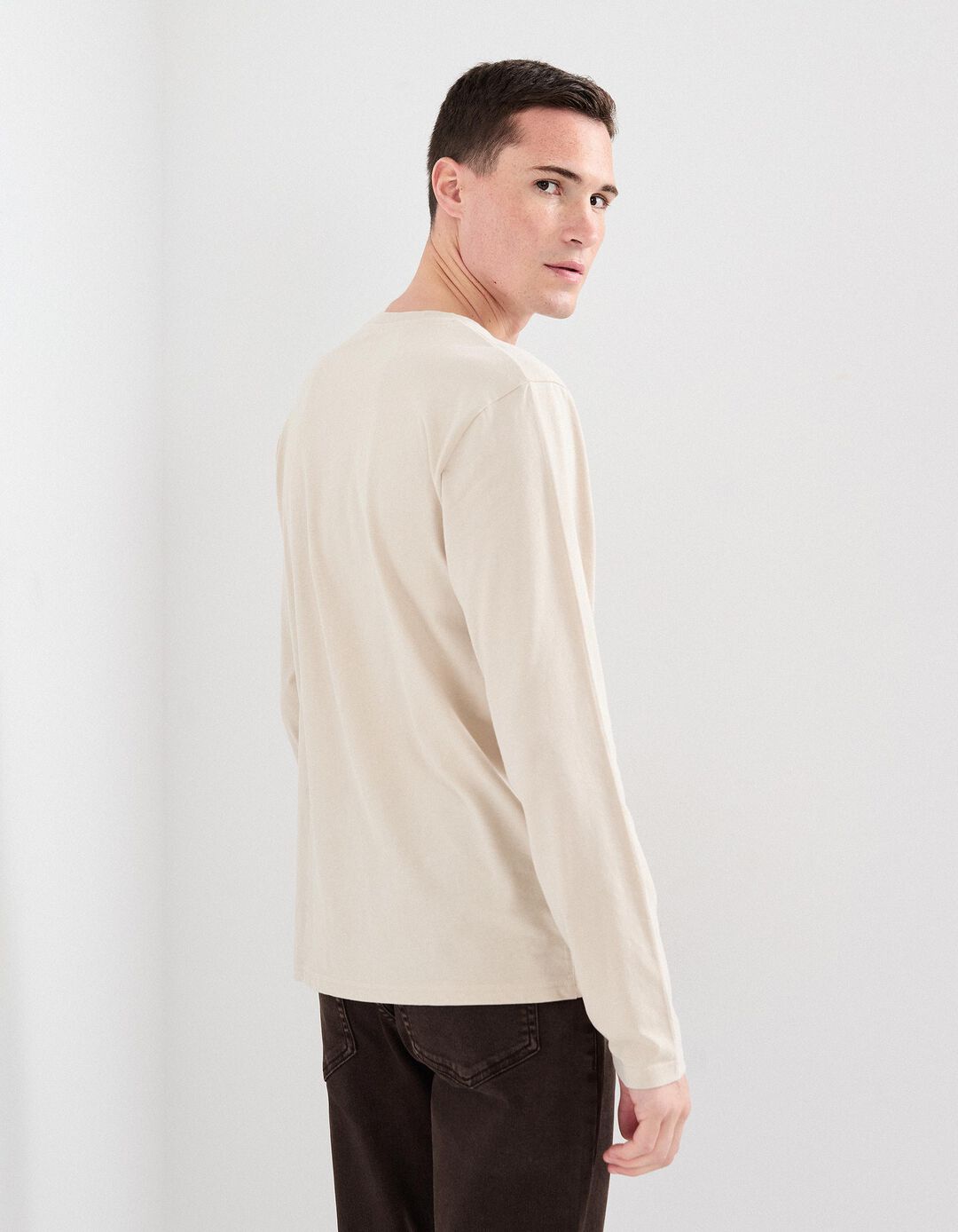 T-shirt Manga Comprida, Homem, Bege Claro