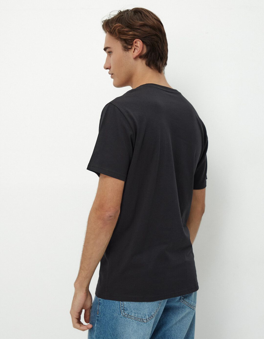 T-shirt Decote em V, Homem, Preto