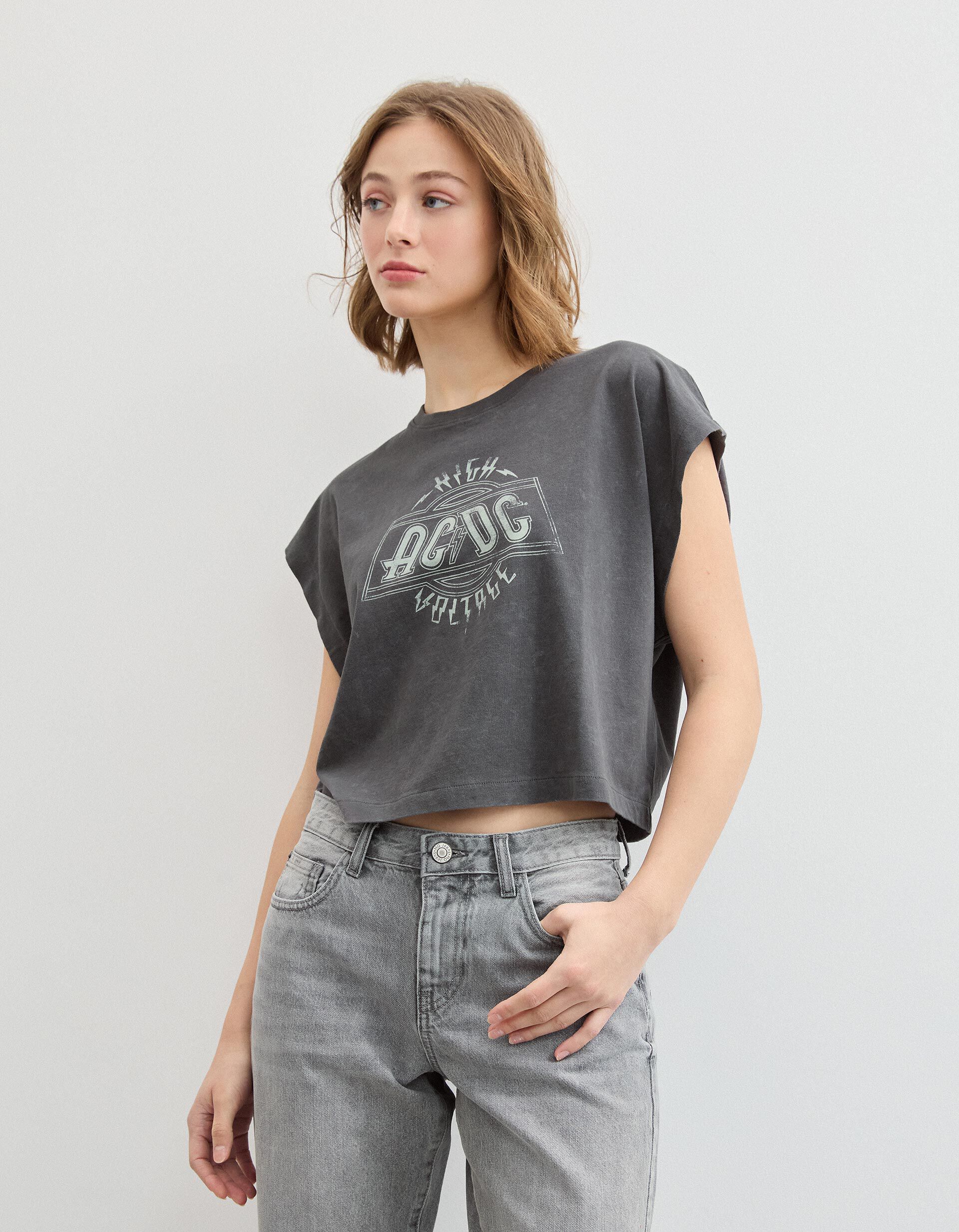 Comprar Online T-shirt AC/DC, Mulher, Cinzento Escuro