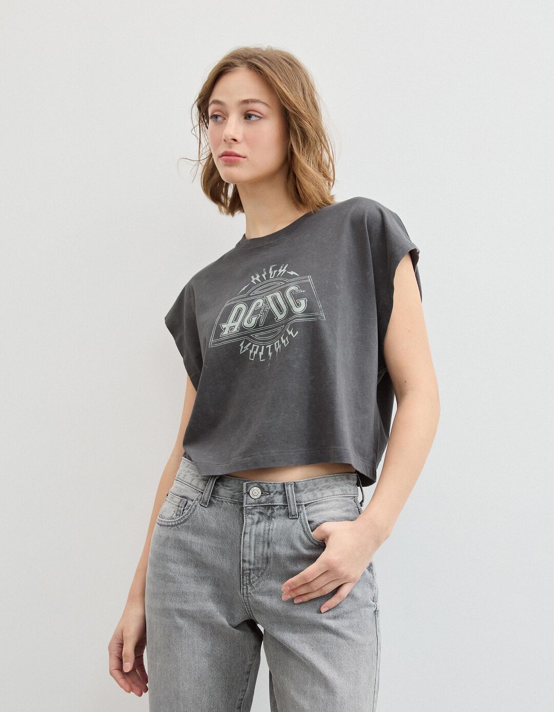 T-shirt AC/DC, Mulher, Cinzento Escuro