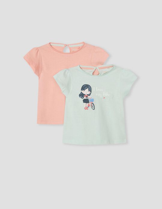 2 T-shirts, Bebé menina, Azul Claro/Rosa