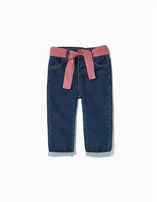 Cotton Jeans for Baby Girls, Blue/Pink