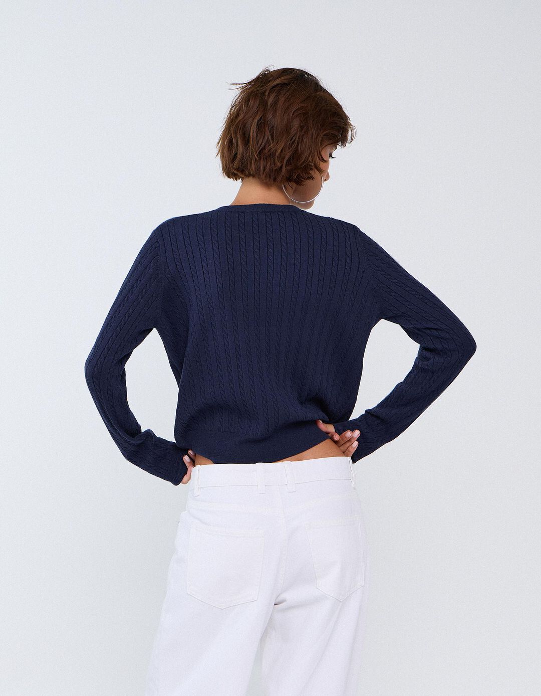 Sweater Tricotada Com Viscose, Mulher, Azul Escuro
