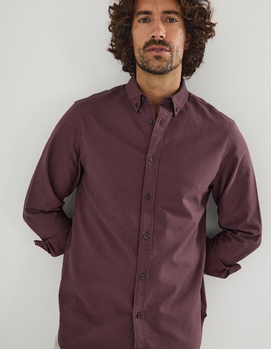 Comprar Online Camisa de Manga Comprida Oxford, Homem, Castanho