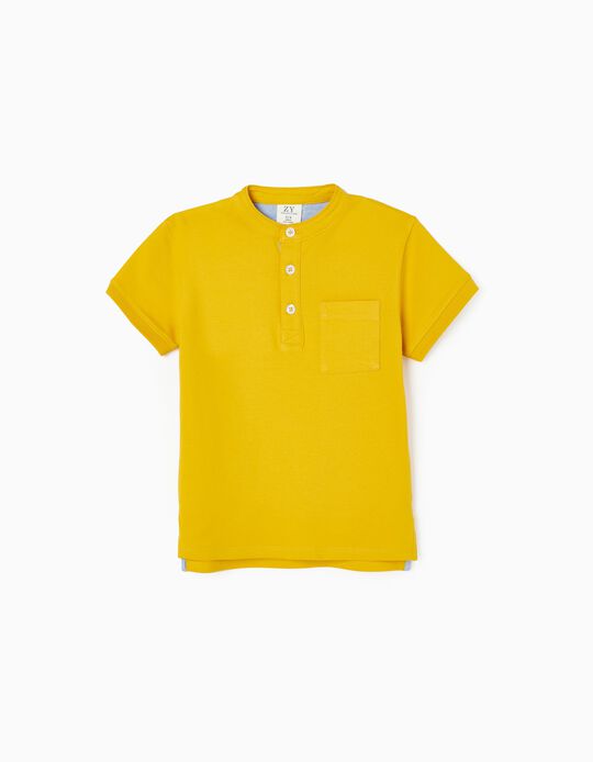 Cotton Polo Shirt with Mao Collar for Boys, Yellow
