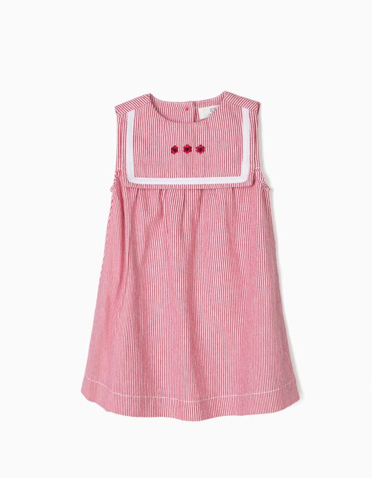 Vestido para Beb&eacute; Menina Riscas, Vermelho e Branco