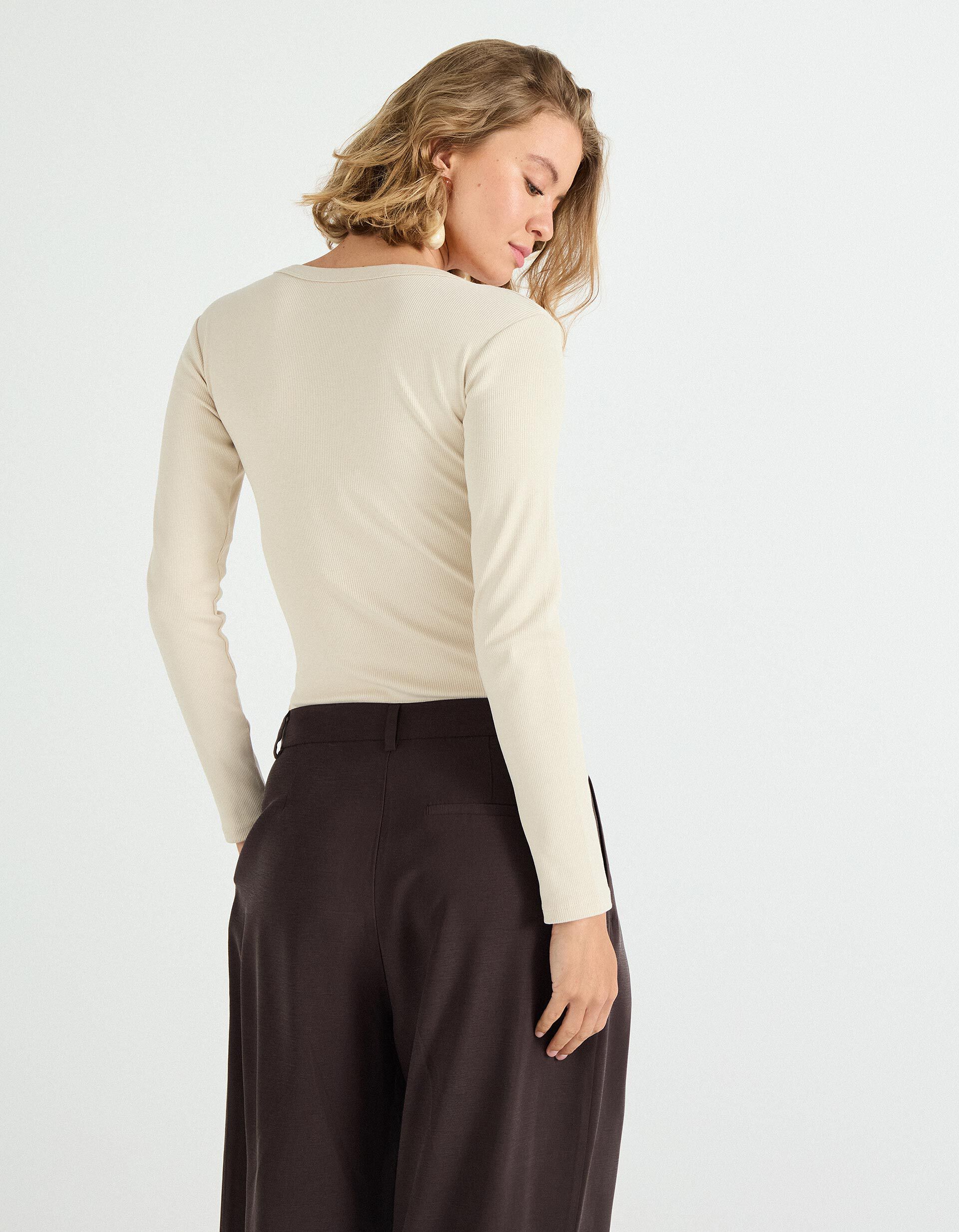 Comprar Online Body de Manga Comprida, Mulher, Bege Claro