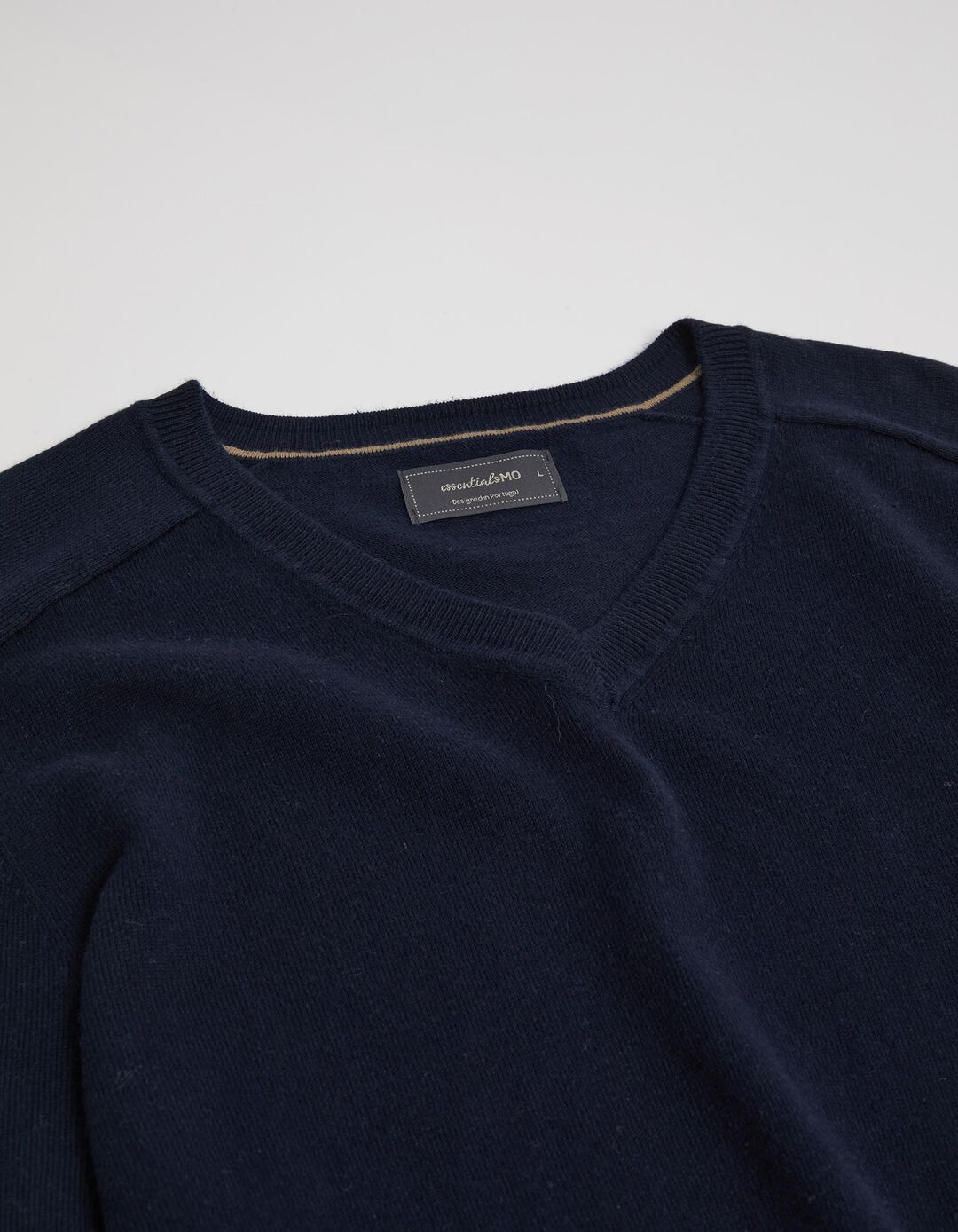 Camisola Mistura de Caxemira Decote em V, Homem, Azul Escuro